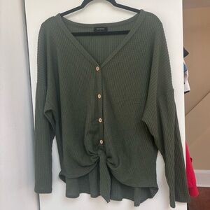 Green Button-Down Knit Tie Top